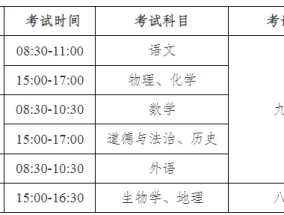 安徽淮南中考时间2024年具体时间 6月14日至17日