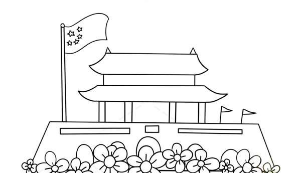 天安城门和国旗图画图片